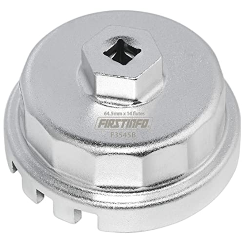 FIRSTINFO 3/8" Drive 64.5mm 14-Flute Oil Filter Wrench for Toyota/Lexus | with 2.0L to 5.7L Engines • Chrome finish • Cartridge cap service • Removal/install use • Made in Taiwan - size: 64.5mm for Toyota and Lexus 2.5L to 5.7L Engines