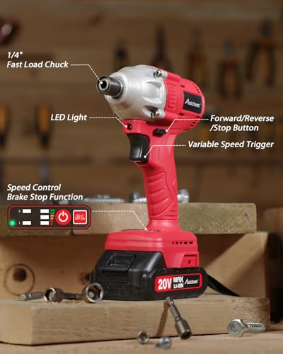 AVID POWER 20V Brushless 1/4'' Impact Driver Kit, 2220in-lbs High Torque, 2-Speed Mode, Variable Speed Cordless Impact Driver, Brake Stop Function, Compact Design with LED Light, 4 Sockets & 4 Bits