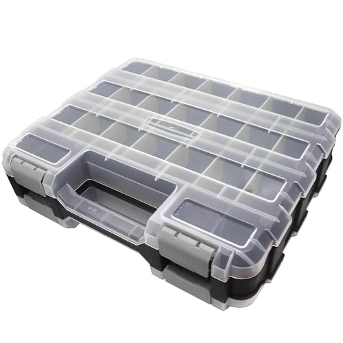 Double Side Tool Box Organizer, Hardware Storage Box, Portable Small Parts Organizer with Removable Plastic Dividers for Screws, Nuts, Nails, Bolts, Gray - color: Gray