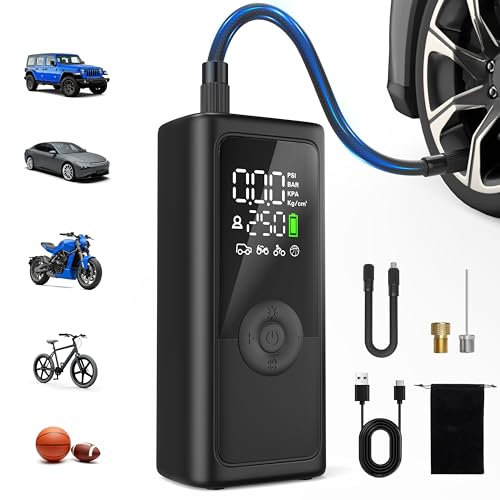 vernee Tire Inflator Portable Air Compressor, 150PSI Cordless Tire Inflator, Auto-Off & LED Light, 10000mAh Battery Powered Bike Pump with Gauge for Car, Motorcycle, Bike, Balls & More