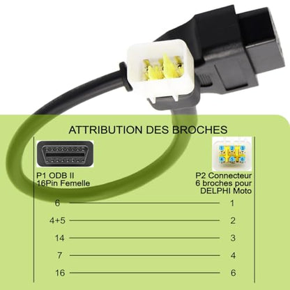 Delphi Motorcycle OBDII 6 Pin to 16 Pin OBD2 Diagnostic Adapter Compatible with Motorcycle - color: per Delphi 6Pin