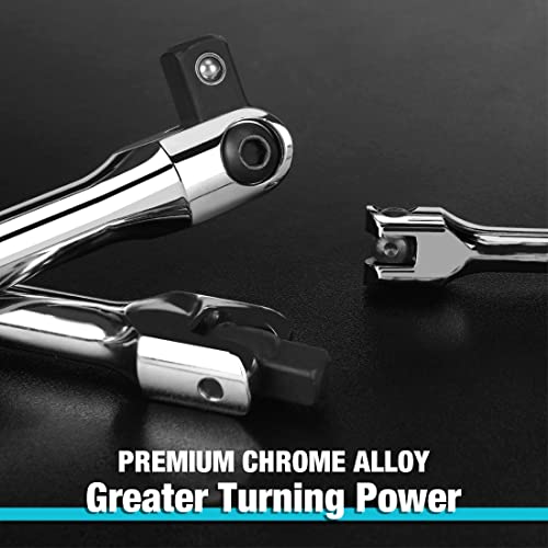 DURATECH 3-Piece Breaker Bar Set with 180° Rotatable Head | 1/4", 3/8", 1/2" Drive, 6", 10”, 15" Length, Premium Chrome Alloy Made, Automotive Repair - color: Silver