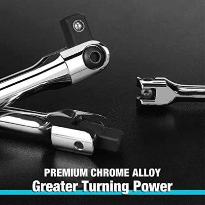 DURATECH 3-Piece Breaker Bar Set with 180° Rotatable Head | 1/4", 3/8", 1/2" Drive, 6", 10”, 15" Length, Premium Chrome Alloy Made, Automotive Repair - color: Silver