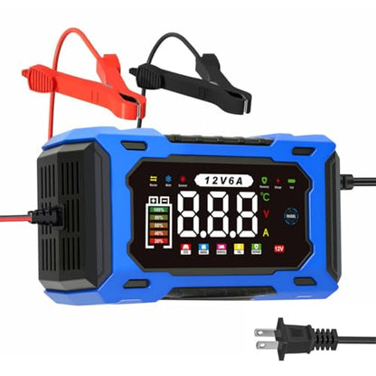 6-Amp 12V Smart Car Battery Charger, Battery Maintainer Trickle Charger with Desulfator, Pulse Repair & Overcharge Protection - for Car Lawn Mower Marine Lead-Acid Batteries (Blue) - color: Blue