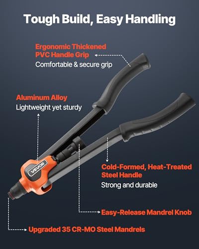 VEVOR Rivet Nut Tool Kit, 17-Inch Rivnut Tool Kit, with 13 Mandrels and 130 Nuts, Metric and SAE Size M3, M4, M5, M6, M8, M10, M12, 1/2-13, 8-32, 10-24, 1/4-20, 5/16-18, 3/8-16 UNC, a Carrying Case - size: 17", style: RIVET NUT TOOL