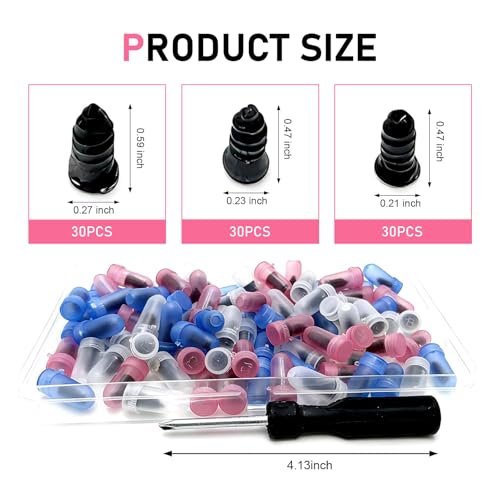 90PCS Car Tire Repair Kit, 3 Size Portable Tire Repair Plugs with Screwdriver, Self-service Threaded Puncture Emergency Repair Sets, Universal for Most Vehicles (Black)