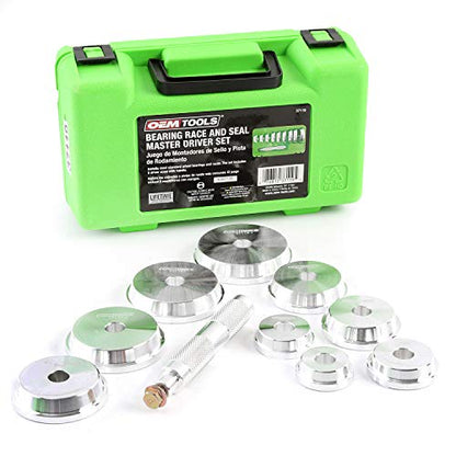 OEMTOOLS 37119 10 Piece Bearing and Race Installer Set, Seal Driver Set with 9 Discs, Master Seal Installation Tool, Bearing Installation Tool Set with Driver and Carrying Case - color: Green