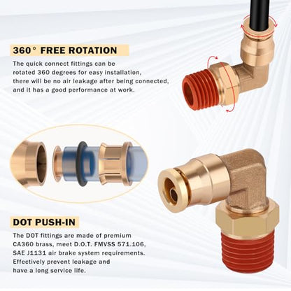 CheeMuii 50FT 1/4 DOT Air Line with 10 Pcs Brass Fittings Kit for Air Bags Suspension - size: 1/4Inch-13Pcs