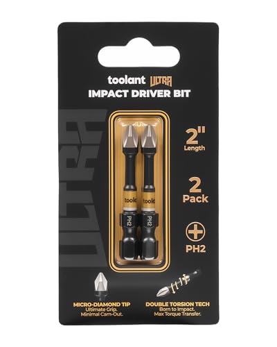 toolant Phillips Impact Screwdriver Bit Set 2 Inch PH2, 2 Pack Magnetic Anti Slip CNC Machined Tips Impact Steel X2 Driver Bit Set for Impact Driver - color: 2 Pack, size: 2in, PH2