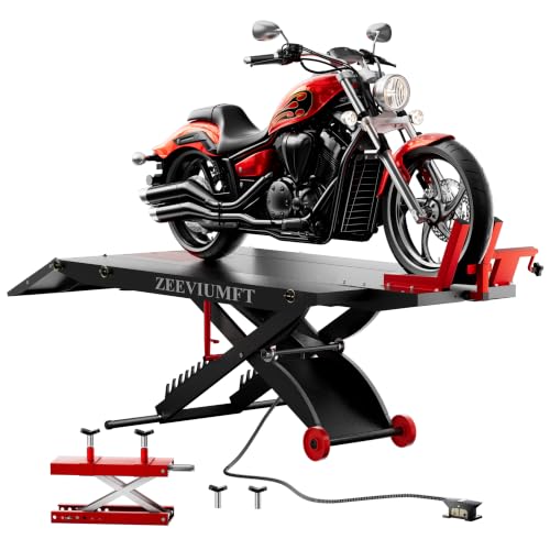 1500 LB Motorcycle Lift Table, Heavy Duty Air/Hydraulic ATV Lift with Side Extensions, 48" W x 33.5" H, User-Friendly Installation Design with Motorcycle Jack, Fits Harley/Indian/Custom - size: 48in