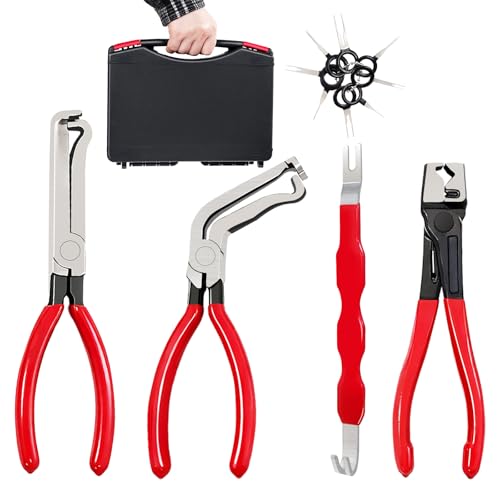 Portable Electrical Disconnect Pliers: 2026 Upgraded Dual Angled Automotive Connector Separator Tool Set with Case for Car Terminal and Wiring Harness Removal in Tight Engine Space - color: Red 5pcs