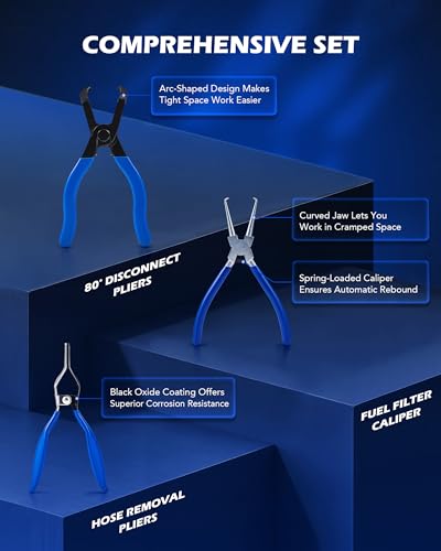 Orion Motor Tech Master Quick Disconnect & Fuel Line Pliers Tool Set, 31pc Fuel Line Disconnect Tool Set with Fuel and AC Disconnect Pliers, Heavy-Duty Fuel Pipe Repair Set for Auto A/C Fuel Line - color: blue