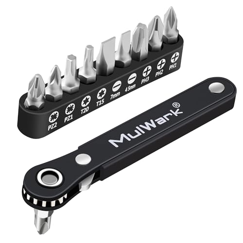 MULWARK 11-Piece Small Screwdriver Set, 1/4" Right Angle Screwdriver with Multi Bits - Ultra Low Profile Offset Driver for Automotive Repair, Electrical Work, Bicycle & Household Maintenance EDC Kit - size: 11-piece screwdriver set