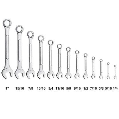 13-Piece Complete SAE Combination Wrench Set in Roll-up Pouch, No Skipped Inch Sizes from 1/4” to 1” | Best Value Wrench Set, Ideal for General Household, Garage, Workshop, Auto Repairs, Emergency - size: 13-Piece SAE Set