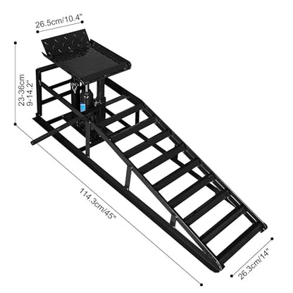 Car Ramps, 2 Pack 11000Lbs 5-ton Hydraulic Truck Ramp Lift, Automotive Low Profile Oil Change Service Ramps with Support Jack for Vehicle Garage Repair, Adjusted Height Range 9.8 to 15 Inches - color: Black