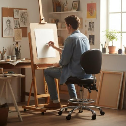 Kaleurrier Office Drafting Chairs with Backs,Adjustable Height | Ergonomic,Heavy Duty Drafting Stool with Wheels,for Art Studio Standing Desk Kitchen Garage Shop Office Dental Hair Salon - color: Black