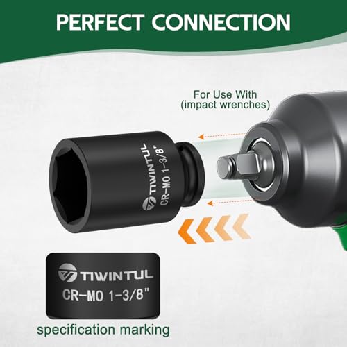 1-3/8" Deep Impact Socket 1/2 Inch Drive for Large Vehicles | CR-MO Steel Impact Socket, 3.07" Length, 6 Point Design, SAE Size, Axle Nut Socket for Easy Removal of Axle Shaft Nuts - size: 1-3/8" (Deep)