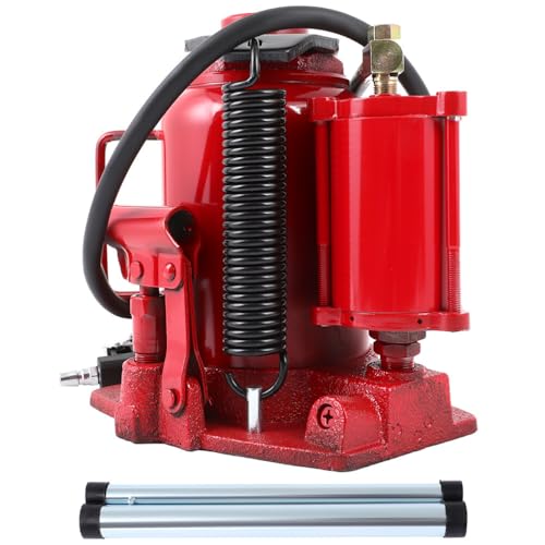 30 Ton (66,000 lb) Pneumatic Air Hydraulic Bottle Jack with Manual Hand Pump for Auto Truck Travel Trailer Repair Lift - Red