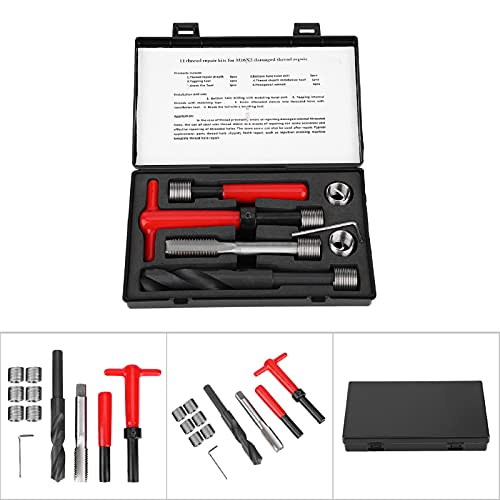 Metric Inserts Kits Thread Repair Tool Kit, M16x2 Thread Repair Kit Stainless Steel Twisted Drill Tap Wrench Threaded, Threaded Insert Tap Insertion Tool for Damaged Thread Repair