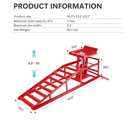 2 Pack Hydraulic Car Ramps 5T, Low Profile Truck Lift Service Ramps for Oil Changes, Truck Trailer Garage, for Home Garage, Vehicle Auto Garage Repair - color: Red