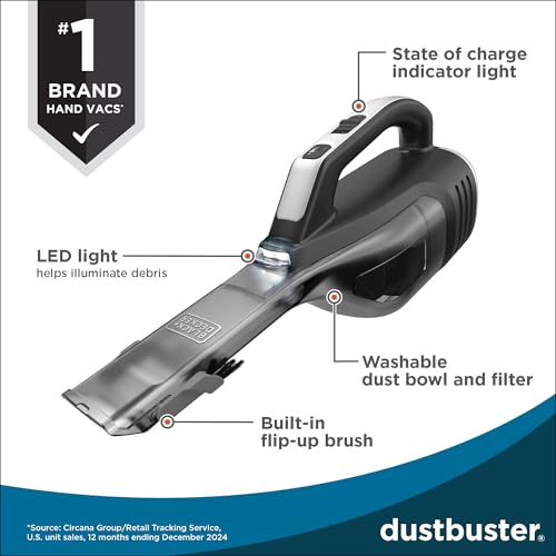 BLACK+DECKER Dustbuster Reveal Handheld Vacuum Cordless, Car Vacuum Portable Cordless, LED Light, Long Run Time, Rechargeable Lightweight Dust Buster, Includes Crevice Tool, Charging Base (HLVD320B42) - style: NEW Reveal with LED Light