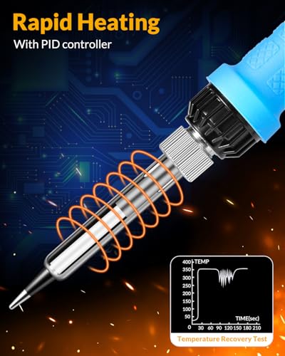 Soldering Iron Kit, 100W High Power Soldering Iron, Fast Heating, Digital Display Temperature Control Accurate 356°F-896°F, Portable Soldering Kit with Protective Cap, Automatic Sleep Mode - color: Baby Blue