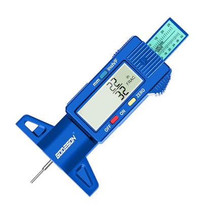 GODESON Tire Tread Depth Gauge, Digital Tire Tread Depth Gauge with 3 Modes-Fractional Inch,Blue Tire Depth Gauge with Color-Coded Bar,Tread Depth Gauge Suitable for All Vehicle Tires - color: Blue