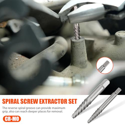 Coobeast 26Pcs Bolt Extractor Kit and Left Handed Drill Bit, Easy Out Screw Extractor with Reverse Drill Bit Extractor Set for Damaged Stripped Broken Lug Nut Bolt and Nut Remove with Hex Adapter - size: 26 PCS