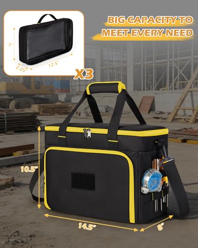 Marscamd 2 Layers Tool Bag with 3 Clear Window Removable Cases | Heavy Duty Tool Tote with Molle Webbing and Detachable Shoulder Strap, Black/Yellow - color: Black/Yellow