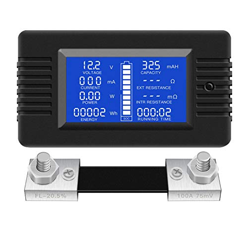 DC 0-200V 100A Digital Battery Monitor Meter, LCD, Solar, Multifunction | Solar Power Meter, Multimeter, Ammeter, Voltmeter, 12V/24V/48V, for RV, Car Battery, Current Voltage - style: DC 100A Battery Meter（100A Shunt）