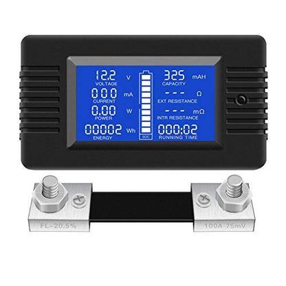 DC 0-200V 100A Digital Battery Monitor Meter, LCD, Solar, Multifunction | Solar Power Meter, Multimeter, Ammeter, Voltmeter, 12V/24V/48V, for RV, Car Battery, Current Voltage - style: DC 100A Battery Meter（100A Shunt）