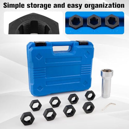 Marvelity 10-Piece Axle Spindle Thread Chaser Set | Includes 8 Dies & 1-1/16" Extension Bar, 8 Common Sizes M20 M22 M24, 13/16" 3/4" UNEF Nuts, for Most Vehicle Axle Spindles
