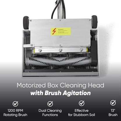 Dapper Commercial Box Carpet Extractor with 13" Motorized Brush Head, Hot Water Extraction, Strong Suction and 14.5/10.5 Gal Tanks — Ideal for Hotels, Offices, & Commercial Cleaning - size: 14.5 Gal - Hot Water Extraction