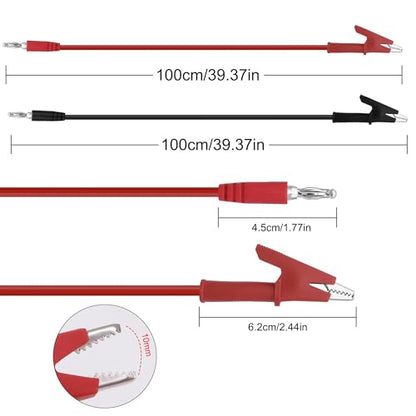 MEIRIYFA 4mm Banana Plug to Crocodile Alligator Clip Test Probe Lead Wire 16AWG Cable for Electrical Testing, Power Supplies, Automotive, Multimeter 1M/3.3Ft -2Pcs