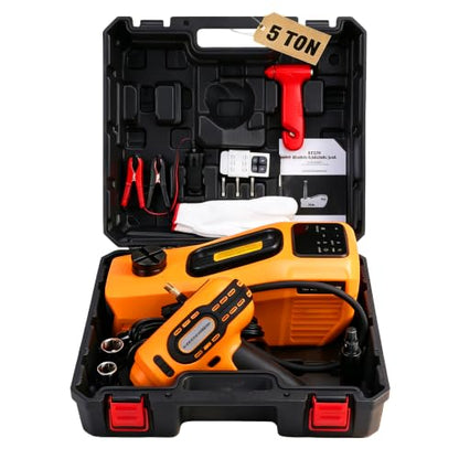 Trihelper Electric Car Jack 5 Ton 12V Hydraulic Jack Lift with Impact Wrench Touch Screen Tire Inflator Pump Wireless Remote 3 Mode LED Light for Roadside Tire Change Cars Sedans SUVs MPVs Trucks