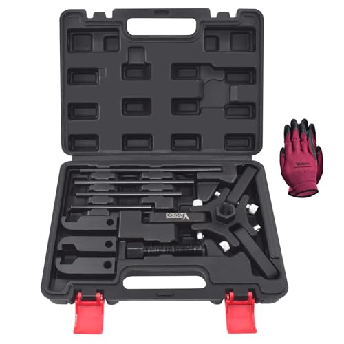 Harmonic Balancer Damper Pulley Puller Kit | Compatible with Ford GM Chrysler Cadillac Chevy, Adjustable Upgraded 3-Jaw Puller for Harmonic Damper & Balancer Removal - color: Black Case