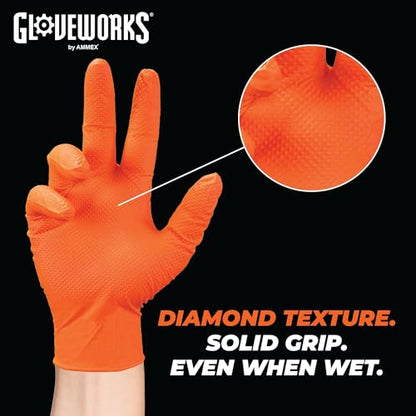 GLOVEWORKS 8 Mil Orange Nitrile Disposable Gloves Heavy Duty Industrial RDT for Mechanic and Automotive, Large Box of 100 - size: Large, style: 1 Box of 100