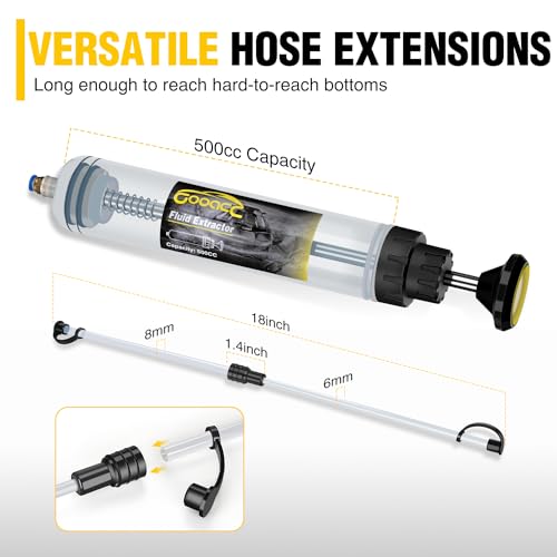 GOOACC Oil Extractor Pump, 500CC Fluid Extractor Automotive Manual Fuel Suction & Filler Pump with Extension Hose Syringe Vacuum Pump, Brake Fluid Extractor for Oil Change Extraction Transfer (500ml) - size: 500CC Manual