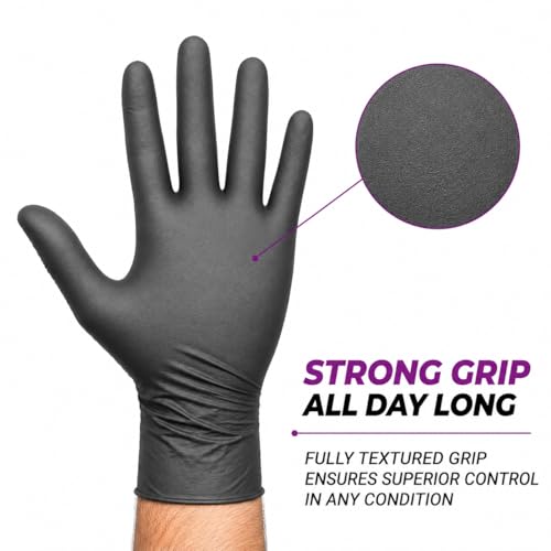 Basics Etc 6.5 Mil Heavy Duty Latex-Free Disposable Nitrile Gloves, Powder Free, Fully Textured Grip, Black, 100 Count - size: Large