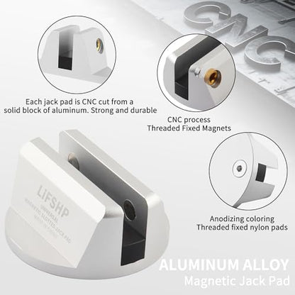 4Pcs Universal Aluminum Grooved Magnetic Jack Pad, Jacking Puck Pinch Weld Frame Rail Adapter, for Car SUV Truck Pickup Sedan MPV Wagon, Change Tire Repair Tires Oil Change Must Have-Silver - color: Silver-4Pcs