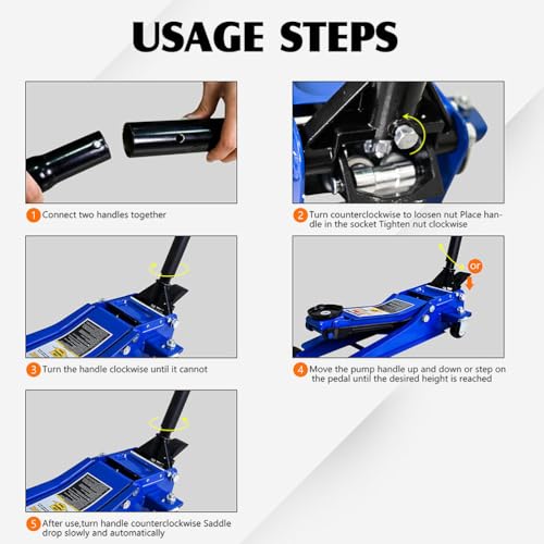 3 Ton Low Profile Floor Jack, Heavy Duty Hydraulic Car Jack with Dual Pistons Quick Lift Pump, Aluminum and Steel Racing Service Jack for Sedans SUV Trucks, 3.1" to 20" Lifting Range, Blue