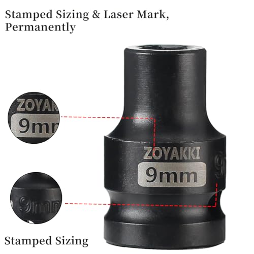 9mm Socket 1/2" Drive Shallow 6 Point CR-MO Metric Impact Socket - size: 9mm, style: 1/2" Drive Standard