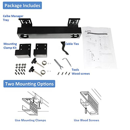 AEONS Under Desk Cable Management Tray Wire Cord Organizer Removable C Clamp Mount No Drill Computer Cord Raceway and Modesty Panel, Black, 16-inch - style: 16” 1 Tray