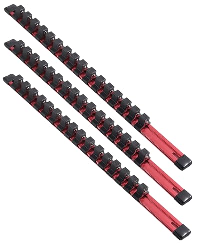 ALOANES 3-Piece 1/2-Inch Drive Aluminum Alloy Socket Organizer, Heavy Duty Socket Racks, Socket Holder Kit for Toolbox Drawer Fit 1/2-Inch x 48 Clips (Red) - color: Red, size: 3PC, 1/2-inch Drive