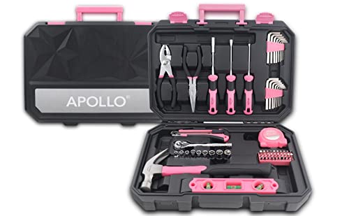 Apollo Tools 65 Piece Essential Tool Set with Sockets and Most-Used Tools for Do it Yourself Repairs and Maintenance Pink Ribbon - Pink - DT0001P - color: Pink, size: 65-Piece