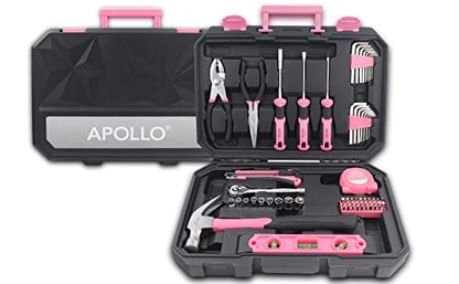 Apollo Tools 65 Piece Essential Tool Set with Sockets and Most-Used Tools for Do it Yourself Repairs and Maintenance Pink Ribbon - Pink - DT0001P - color: Pink, size: 65-Piece