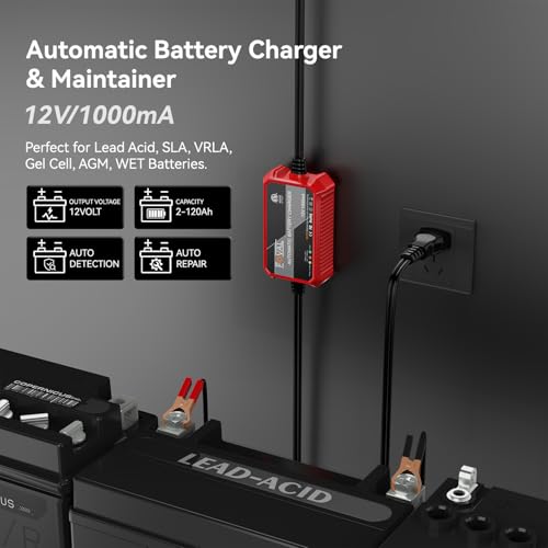 Foval Automatic Trickle Battery Charger 12V 1000mA Smart Battery Charger (Pack of 2) - size: 1A (Pack of 2)