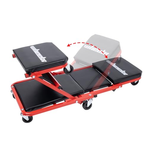 Mechanic Creeper 36-inch 3-in-1 Mode Z Seat 340lbs Capacity, Foldable Garage Adjustable Rolling Folding with 6pcs Wheels Roller, Lay Down Sit Lean Back, Under Car Auto Repair (Red Frame) - color: Red