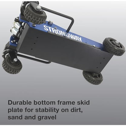Strongway Professional Aluminum Off-Road Jack, 3 Ton 6000 Lb Capacity, 29 in. Lift Height, Steel Skid Plate, Quick-Change Saddle, 360 Degree Swivel Casters, for Trucks, SUVs, ATVs and UTVs