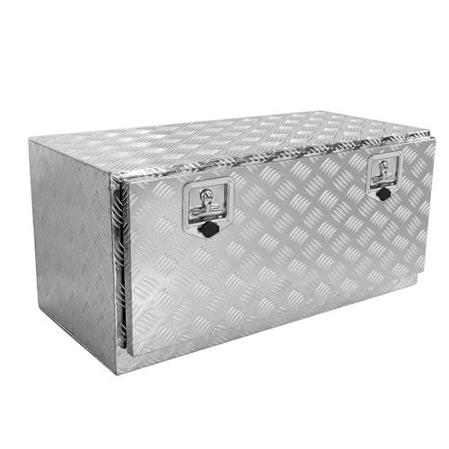 Heavy Duty Aluminum Stripes Plated Underbody Tool Box with Lock and Keys, 36×17×18 Inch Waterproof Square Storage Organizer for Truck,Trailer,Pickup,RV（Silver） - color: silver, size: 36×17×18 inch